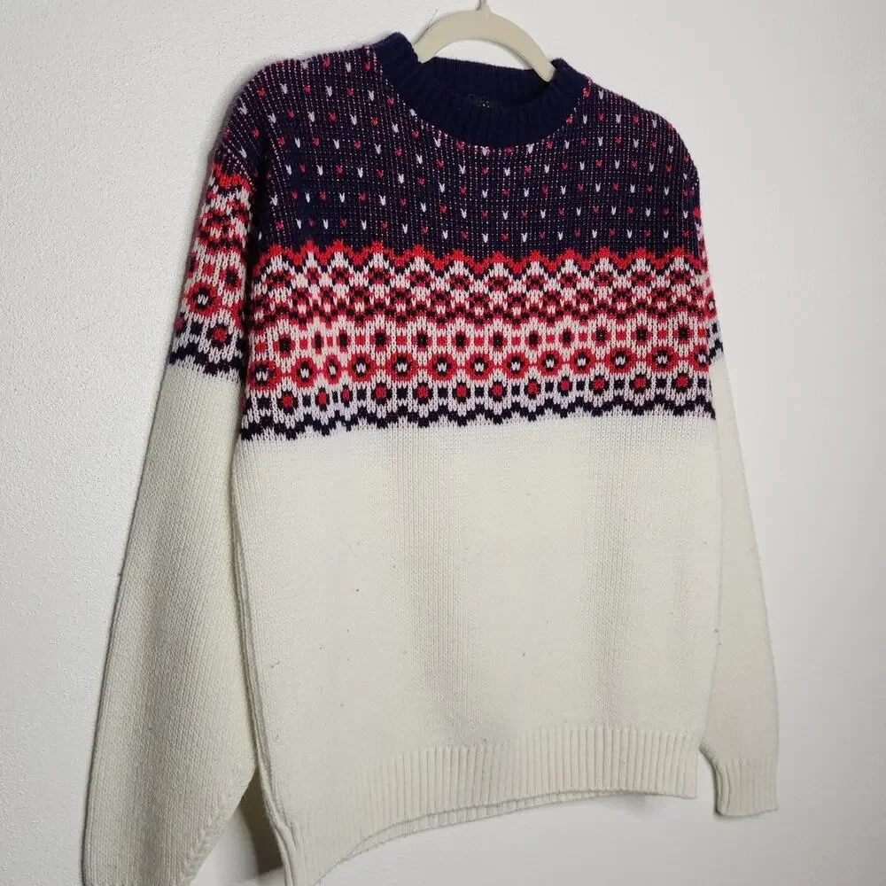 Vintage 70s 80s Sportswear Fair Isle Sweater Mens Large Groovy Hippie Rockabilly